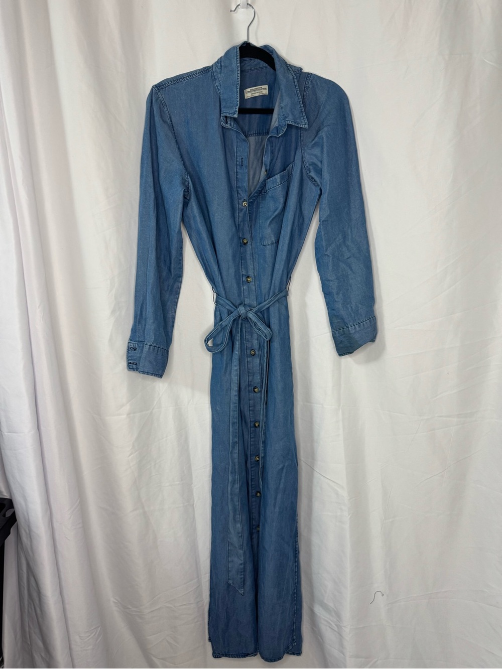 Zara Light Blue Denim Tencel Shirt dress with a belt